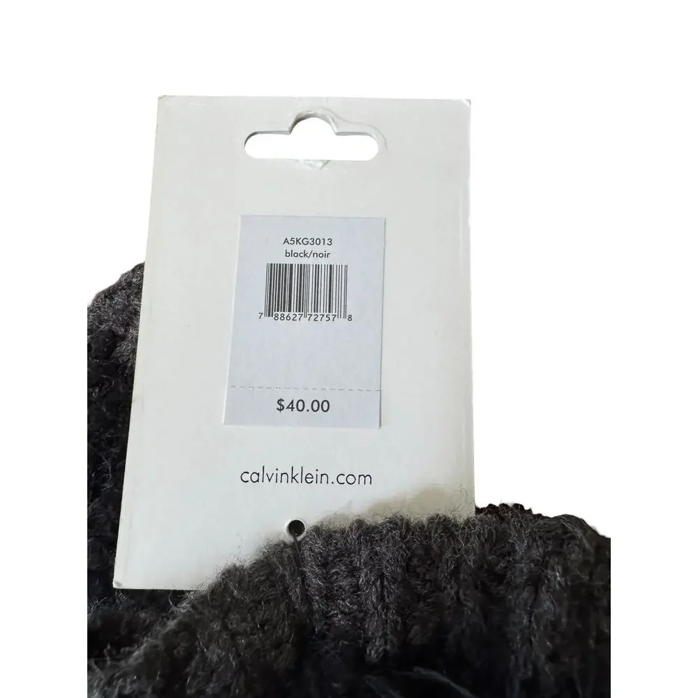 Calvin Klein Knit Gloves Womens Gray Black Textured Cuff Winter Snow Weather NWT